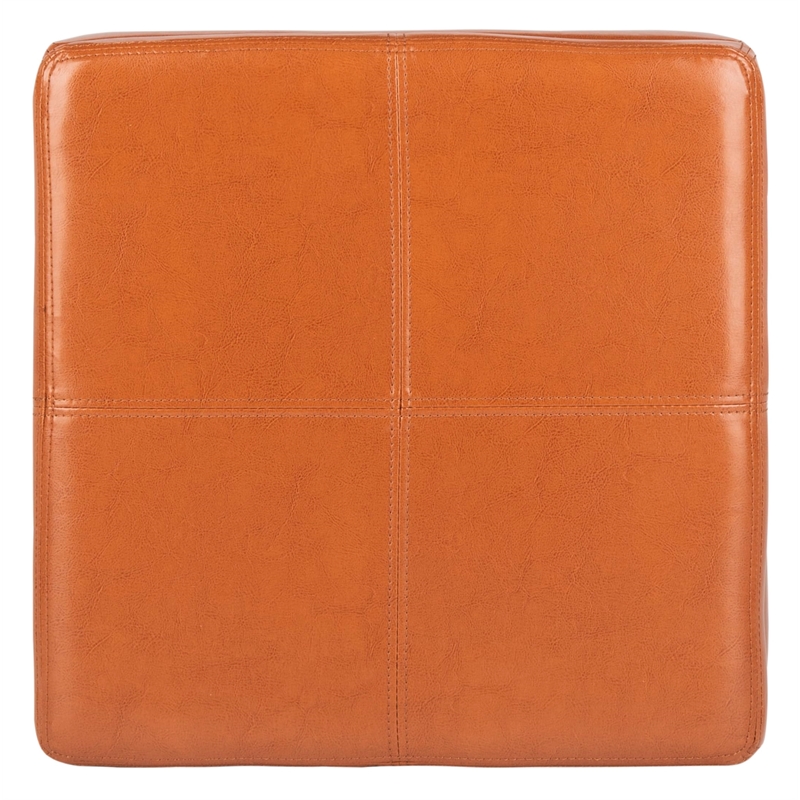 Safavieh Elizabeth Beech Wood Leather Storage Ottoman in Saddle