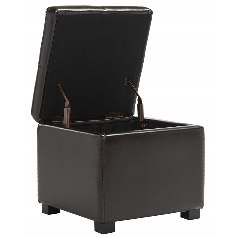 Safavieh Elizabeth Beech Wood Leather Storage Ottoman in Red