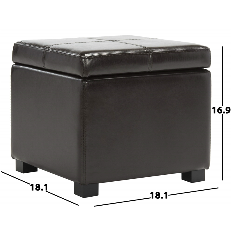 Safavieh Elizabeth Beech Wood Leather Storage Ottoman in Red