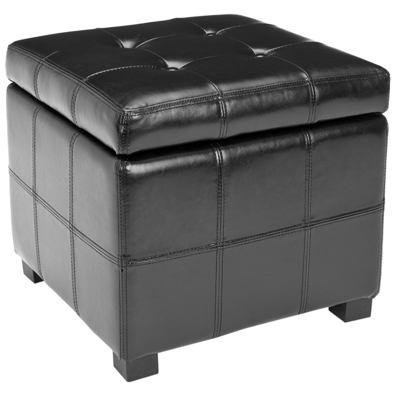 Safavieh William Leather Tufted Storage Ottoman in Black