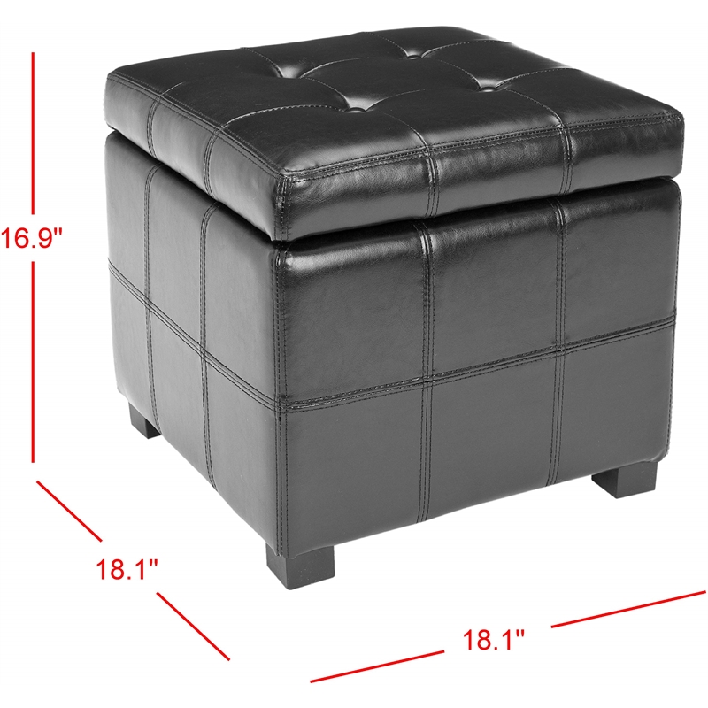 Safavieh William Leather Tufted Storage Ottoman in Black