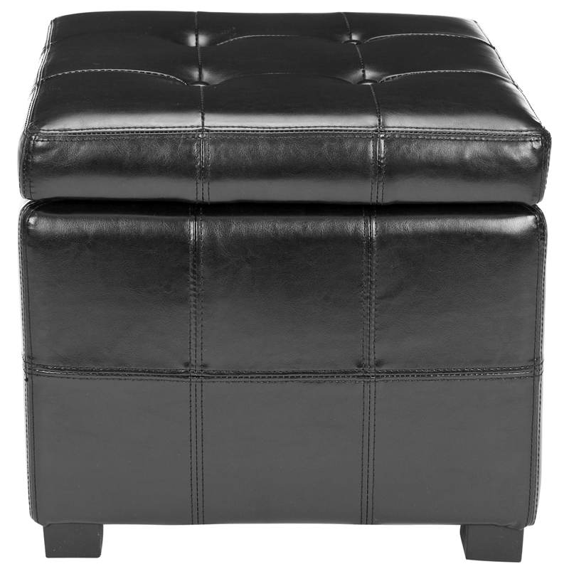 Safavieh William Leather Tufted Storage Ottoman in Flat Cream