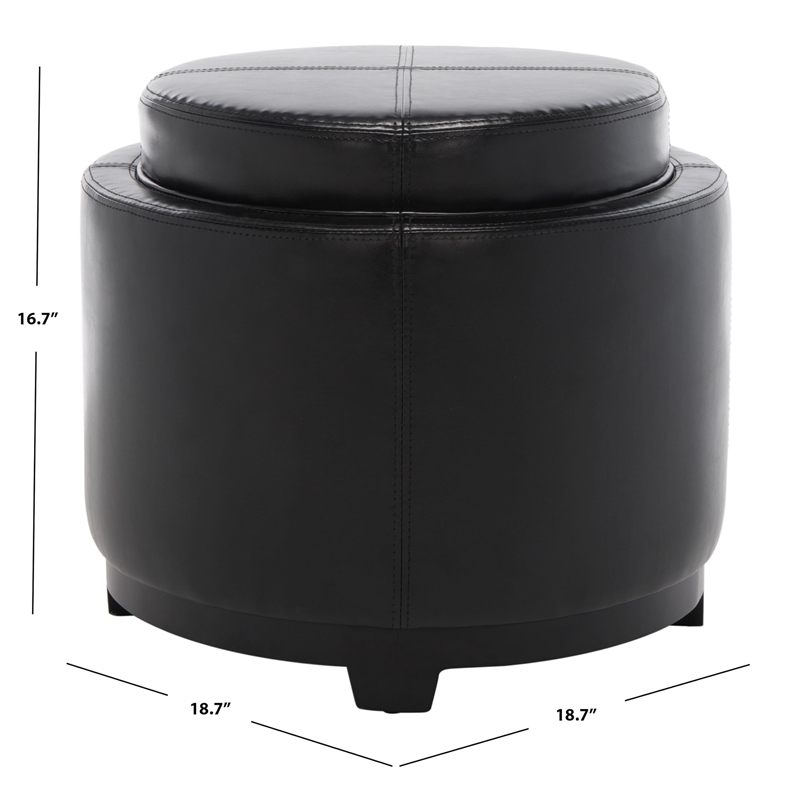 Safavieh Lila Single Tray Leather Storage Round Ottoman in White