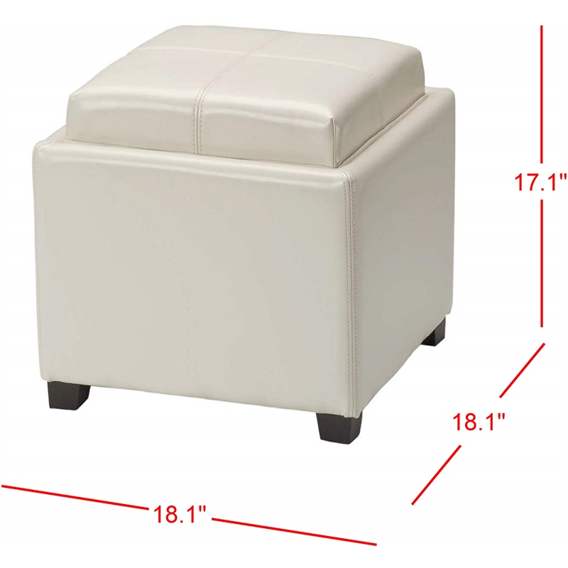 Safavieh Harrison Birch Wood Single Tray Leather Tray Ottoman in Cream