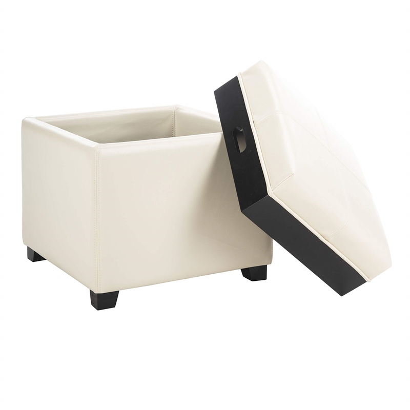 Safavieh Harrison Birch Wood Single Tray Leather Tray Ottoman in Cream