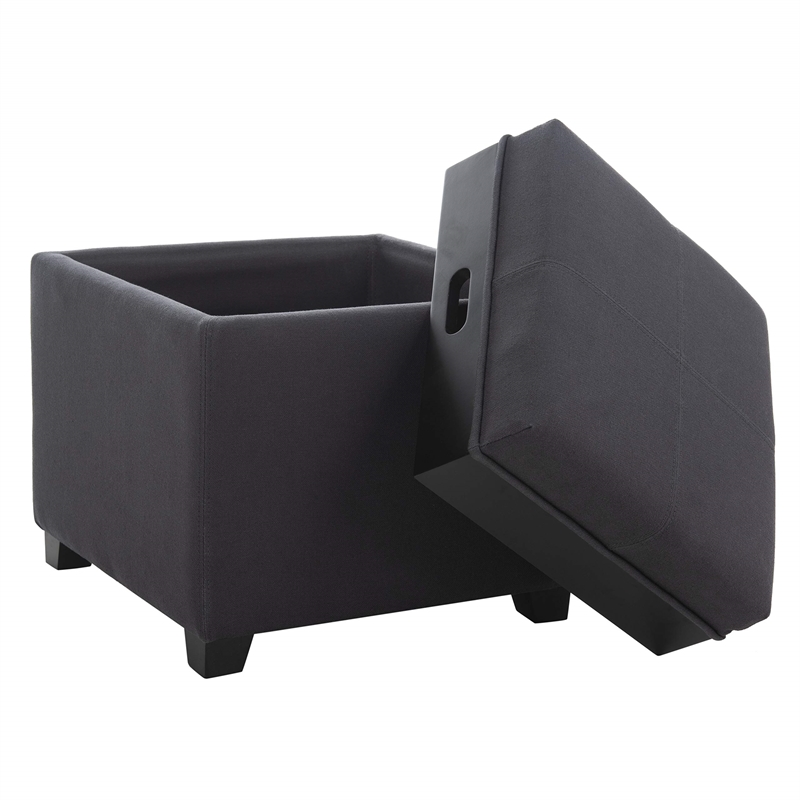 Safavieh Carter Birch Wood Linen Tray Ottoman in Dark Grey