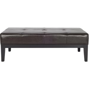 Safavieh Large Fulton Birch Wood Leather Cocktail Ottoman in Brown