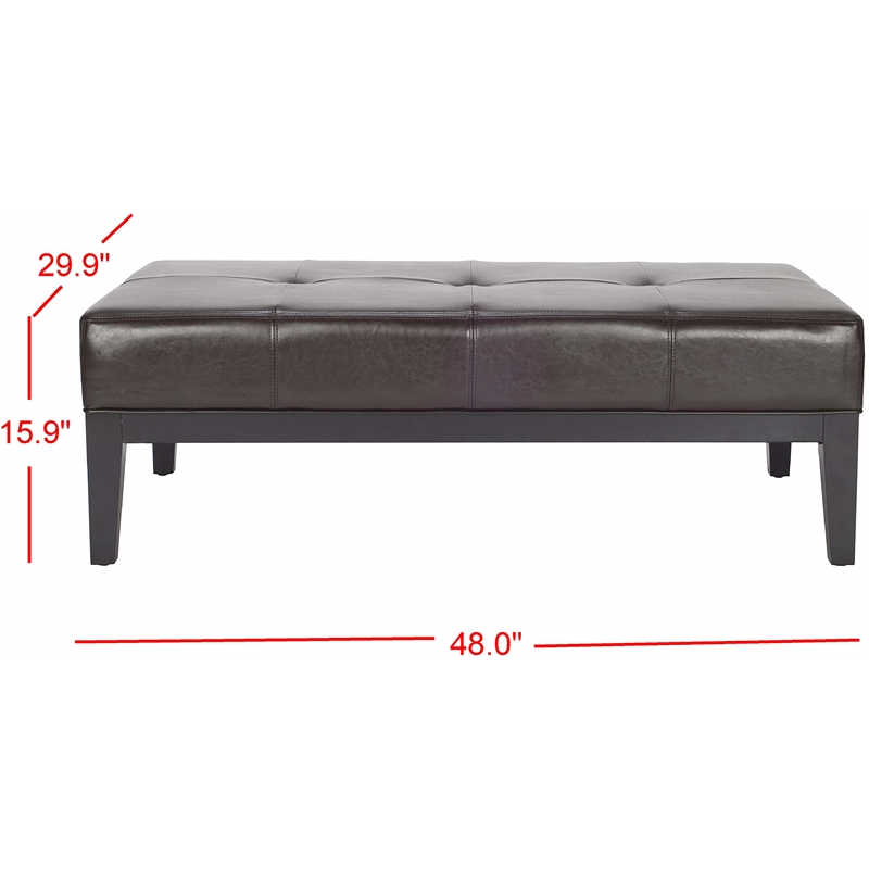 Safavieh Large Fulton Birch Wood Leather Cocktail Ottoman in Brown