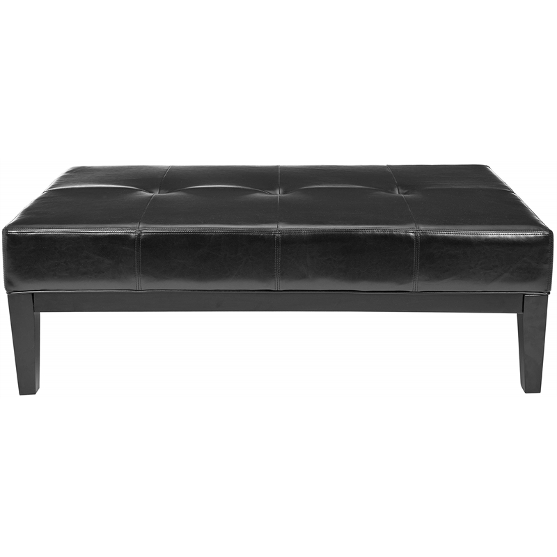 Safavieh Aubrey Beech Wood Leather Cocktail Ottoman in Black