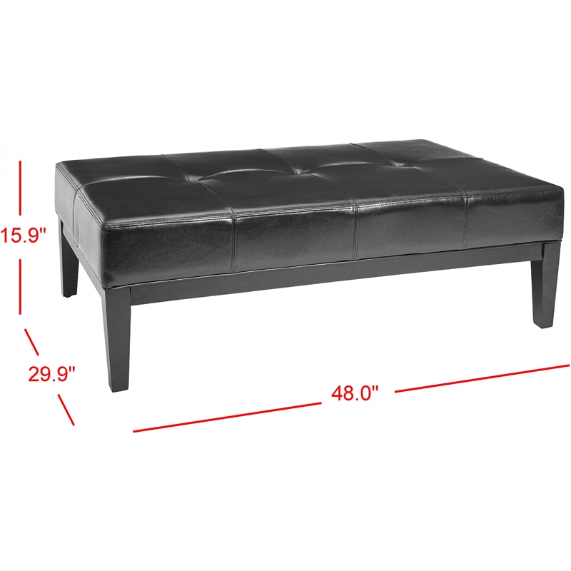 Safavieh Aubrey Beech Wood Leather Cocktail Ottoman in Black