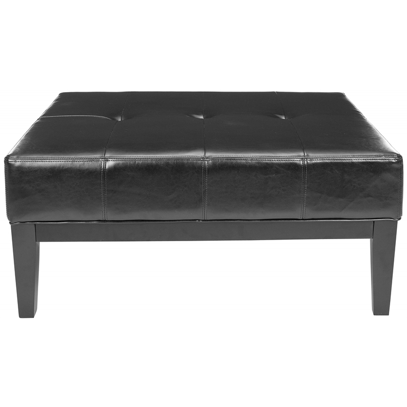 Safavieh Aubrey Beech Wood Leather Cocktail Ottoman in Black