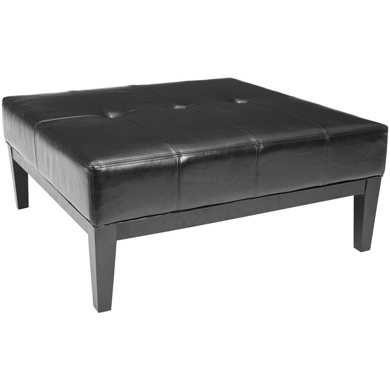 Safavieh Aubrey Beech Wood Leather Cocktail Ottoman in Black