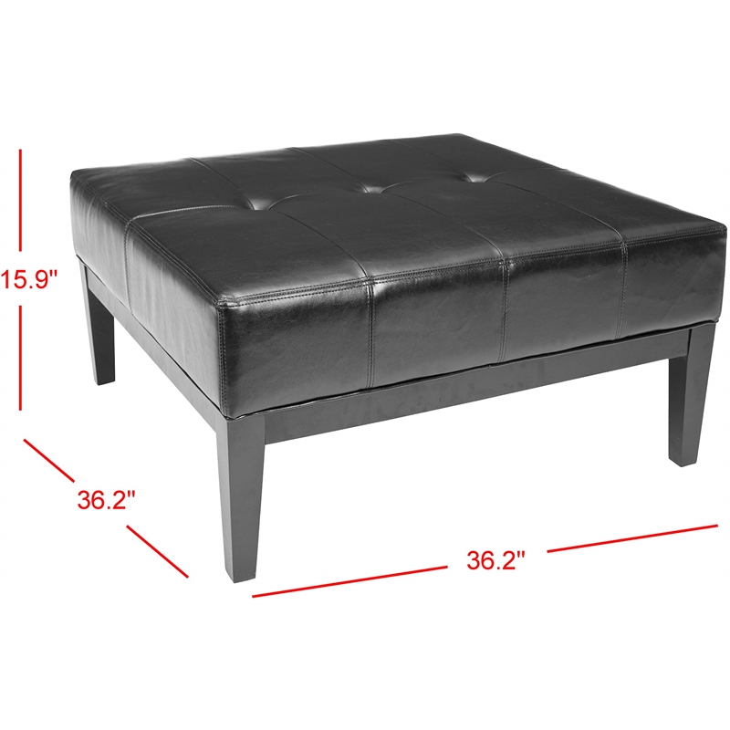 Safavieh Aubrey Beech Wood Leather Cocktail Ottoman in Black