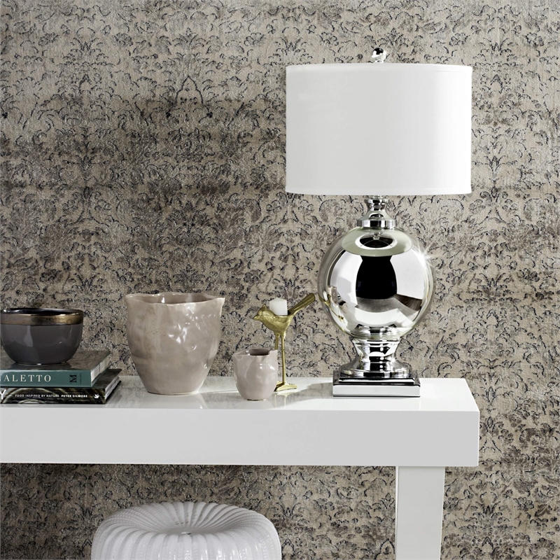 Safavieh Silver Table Lamp and Nature Hard Linen Shade