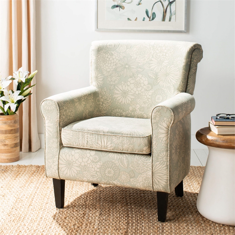 Safavieh Megan Birch Wood Abbey Club Chair in Ivory Floral Pattern
