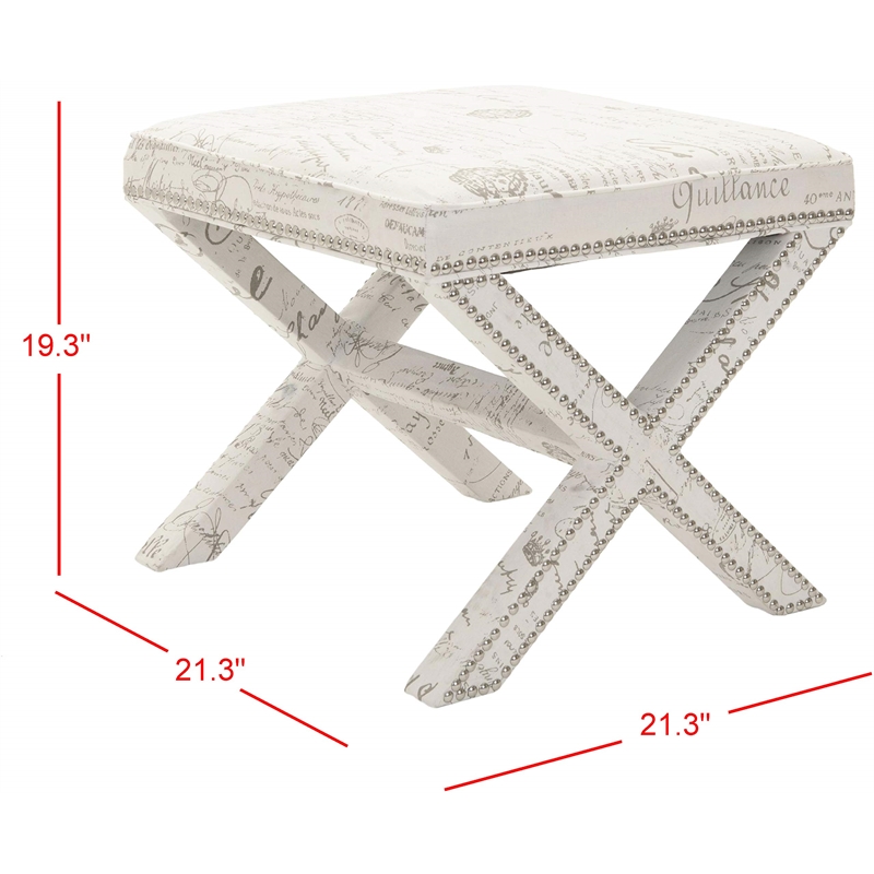 Safavieh Palmer Birch Wood Ottoman in White with French Writing