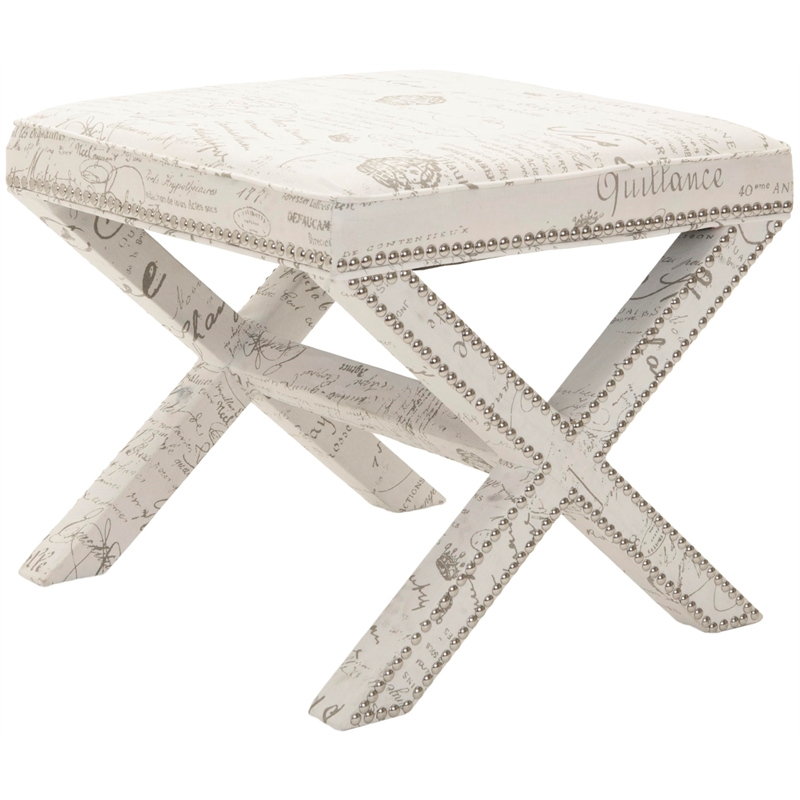 Safavieh Palmer Birch Wood Ottoman in White with French Writing