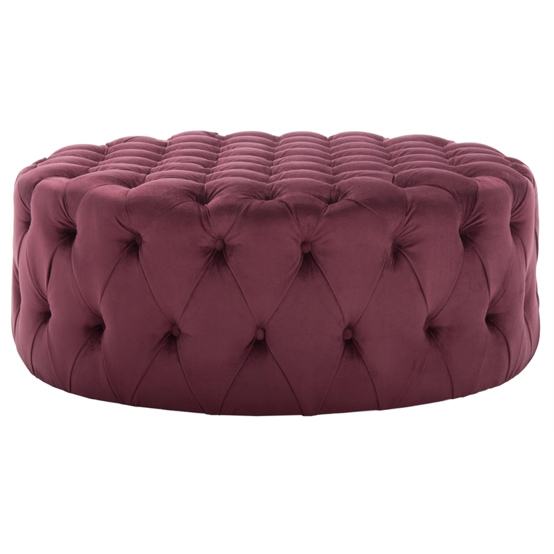 Safavieh Charlene Plywood and Cotton Ottoman in Bordeaux