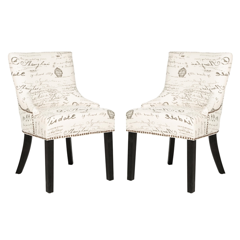 Safavieh Gavin Brass Upholstered Slipper Swayback Chair in White and Gray (Set Of 2)