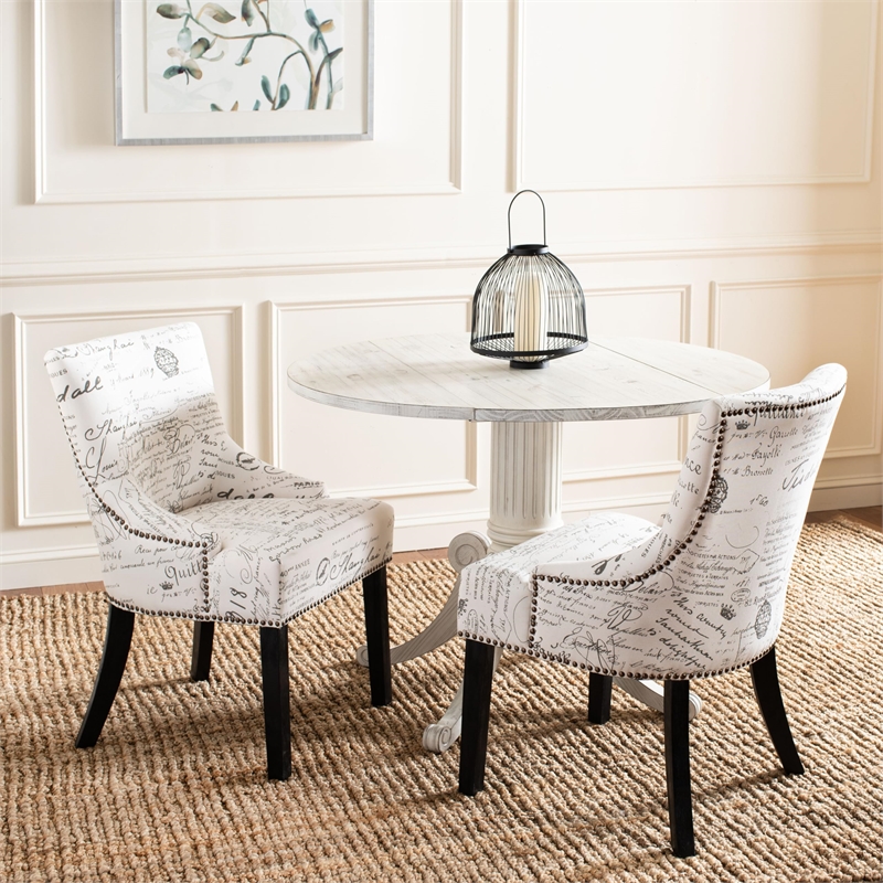 Safavieh Gavin Brass Upholstered Slipper Swayback Chair in White and Gray (Set Of 2)