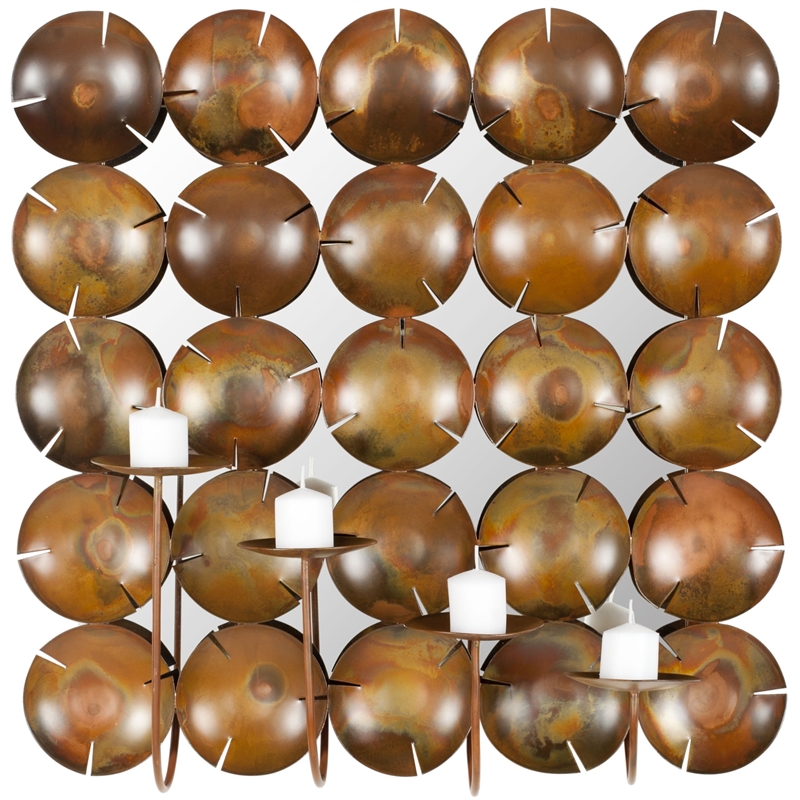 Safavieh Iron Glass and Wood Round Cut Cup Wall Decor in Burnt Copper
