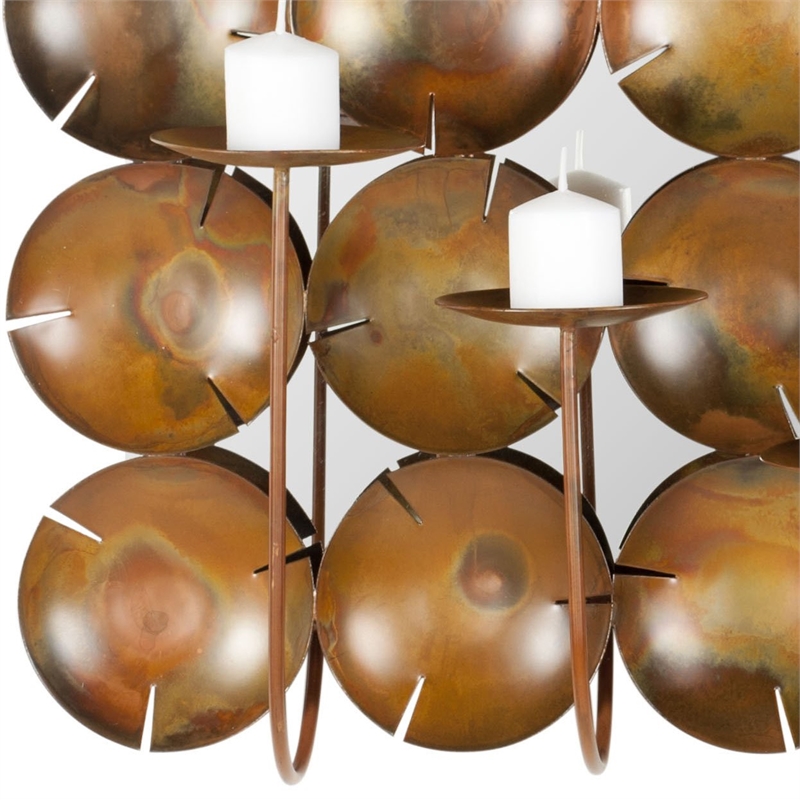Safavieh Iron Glass and Wood Round Cut Cup Wall Decor in Burnt Copper