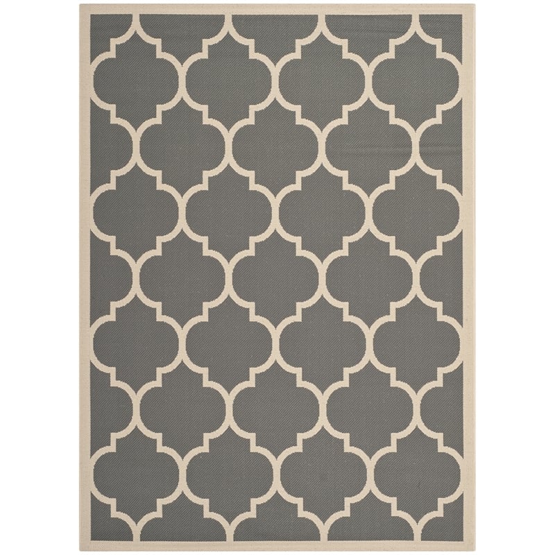 Safavieh Courtyard Polypropylene Medium Rectangle Rug CY6914-246-5 in Anthracite and Beige