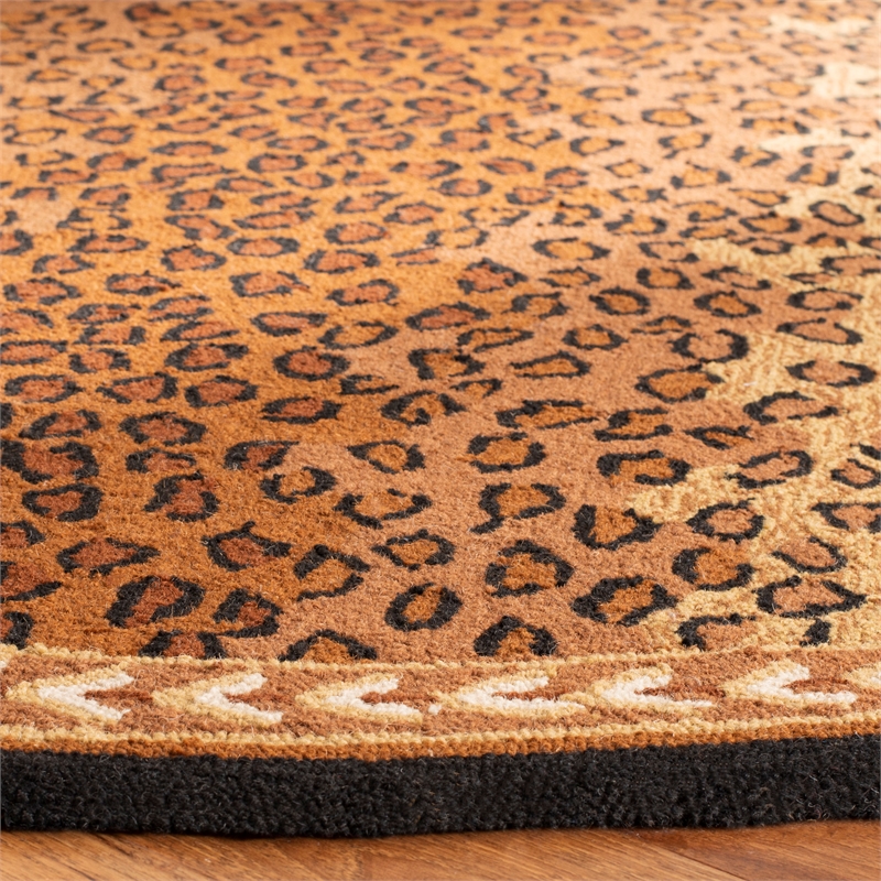 Safavieh Chelsea 4' X 4' Round Wool Hand Hooked Rug in Black / Brown