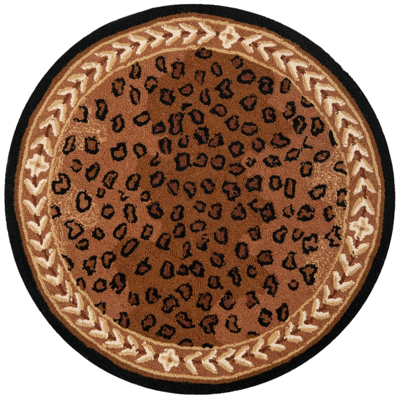 Safavieh Chelsea 4' X 4' Round Wool Hand Hooked Rug in Black / Brown