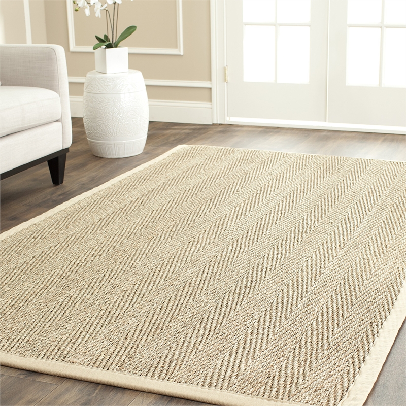 Safavieh Natural Fiber Sisal and Sea Grass Small Rectangle Rug NF115A-4 in Natural and Beige