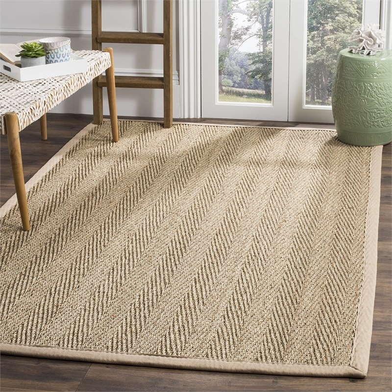 Safavieh Natural Fiber Sisal and Sea Grass Small Rectangle Rug NF115A-4 in Natural and Beige