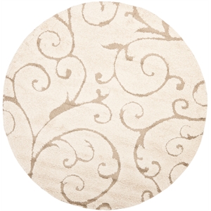 Safavieh Florida Shag 4'-0&quot x 4'-0&quot Round Power Loomed Rug in Cream / Beige