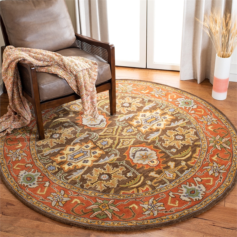 Safavieh Heritage Round Rug in Chocolate / Tangerine