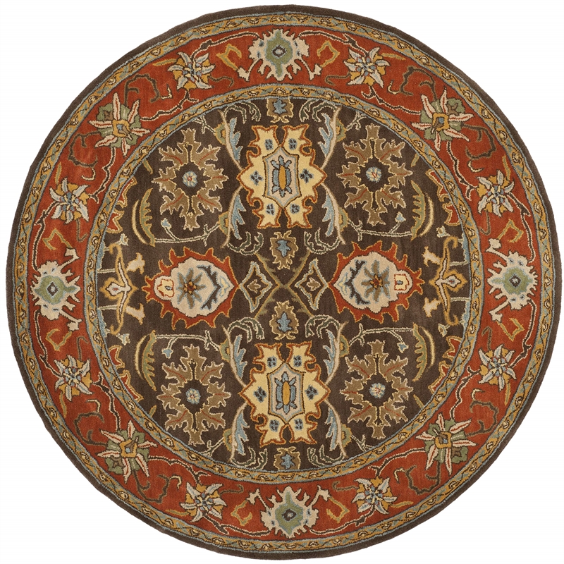 Safavieh Heritage Round Rug in Chocolate / Tangerine
