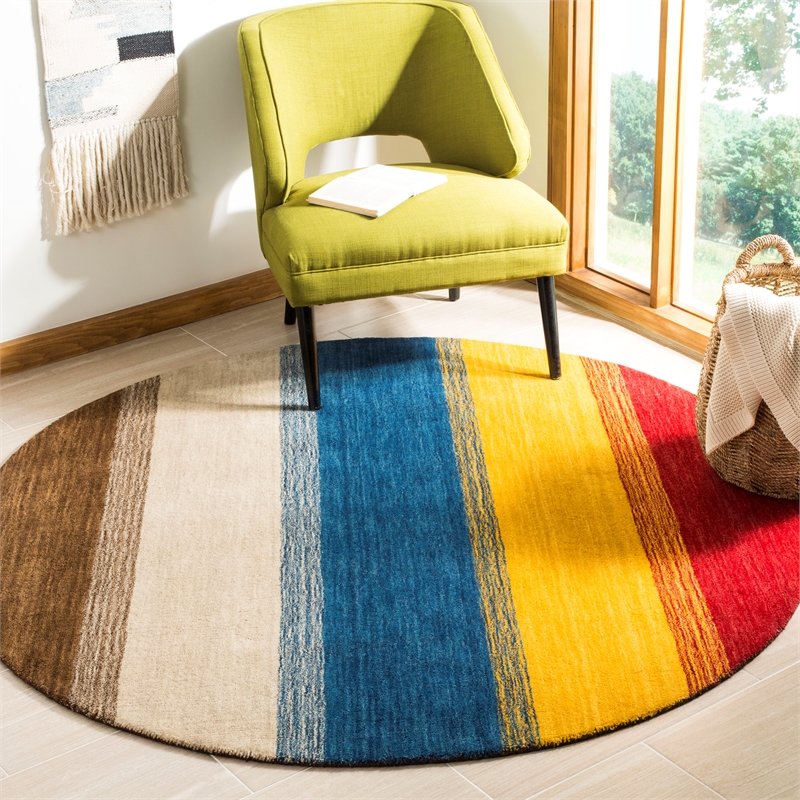 Safavieh Himalaya 6' X 6' Round Wool Hand Loomed Rug in Orange / Multi-Color