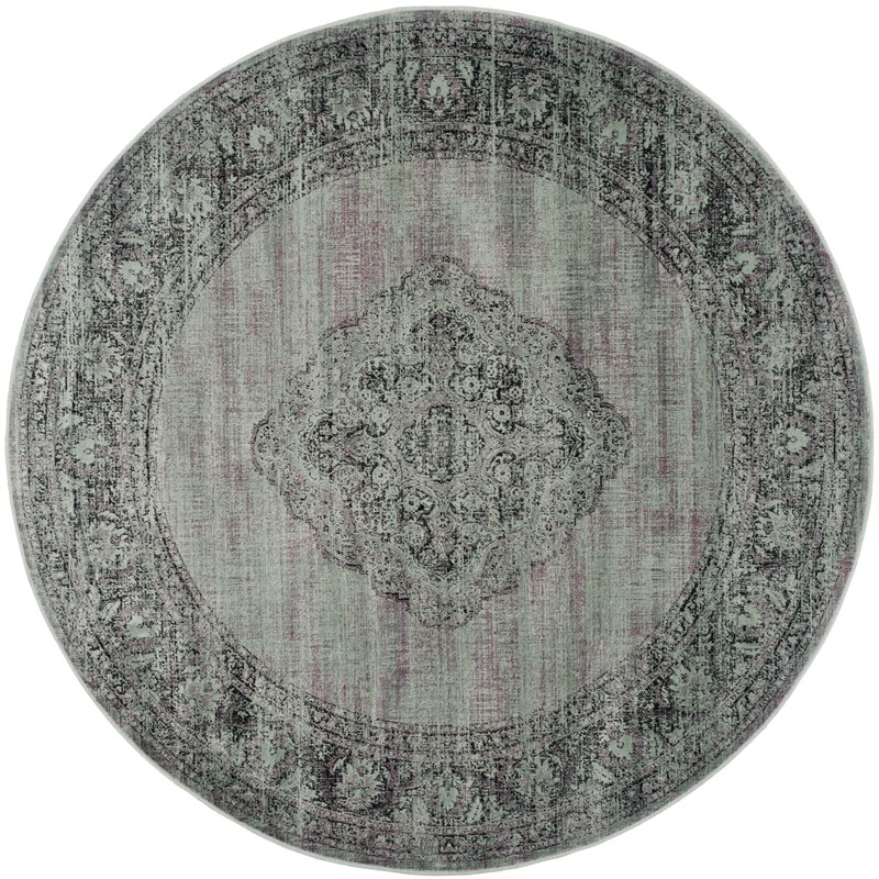 Safavieh Vintage 6' X 6' Round Polyester Power Loomed  Rug In Light Blue