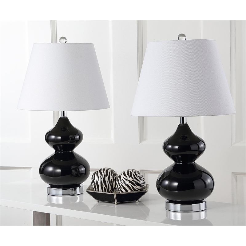 Safavieh Eva Double Gourd Glass Lamp (Set Of 2) in Black