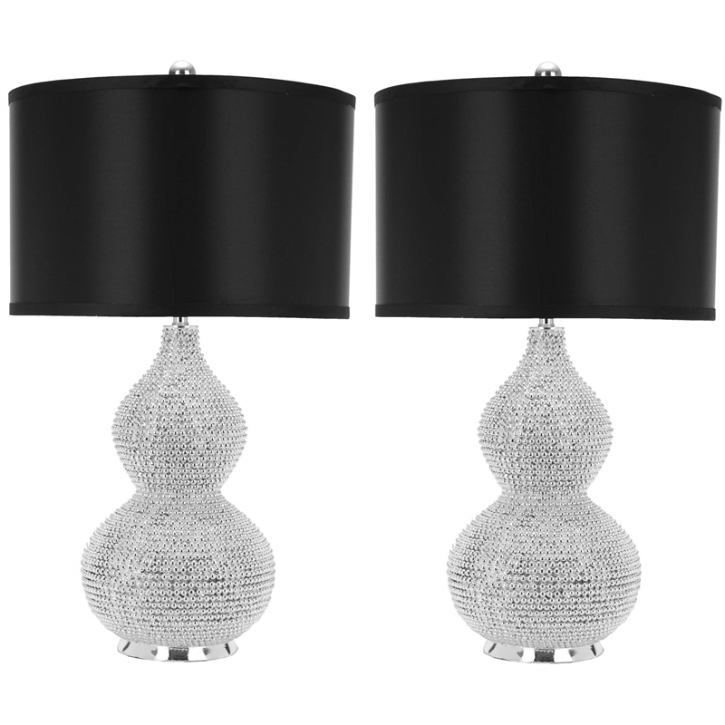 Safavieh Leah Beaded Table Lamps with Black Satin Shade (Set of 2)