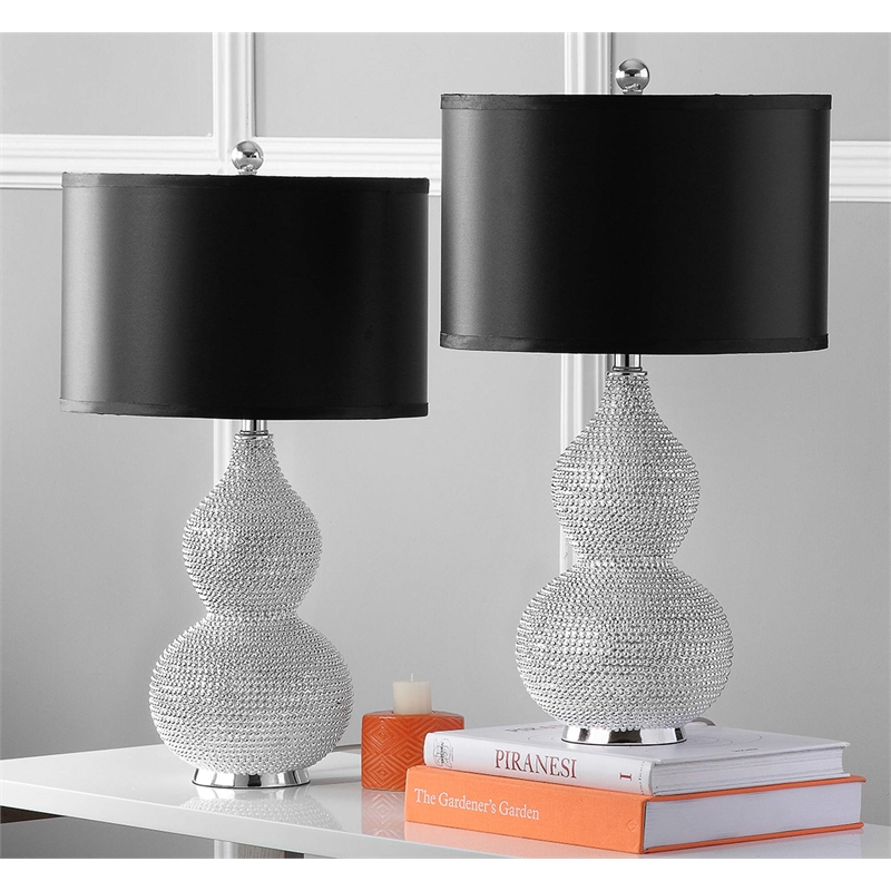 Safavieh Leah Beaded Table Lamps with Black Satin Shade (Set of 2)