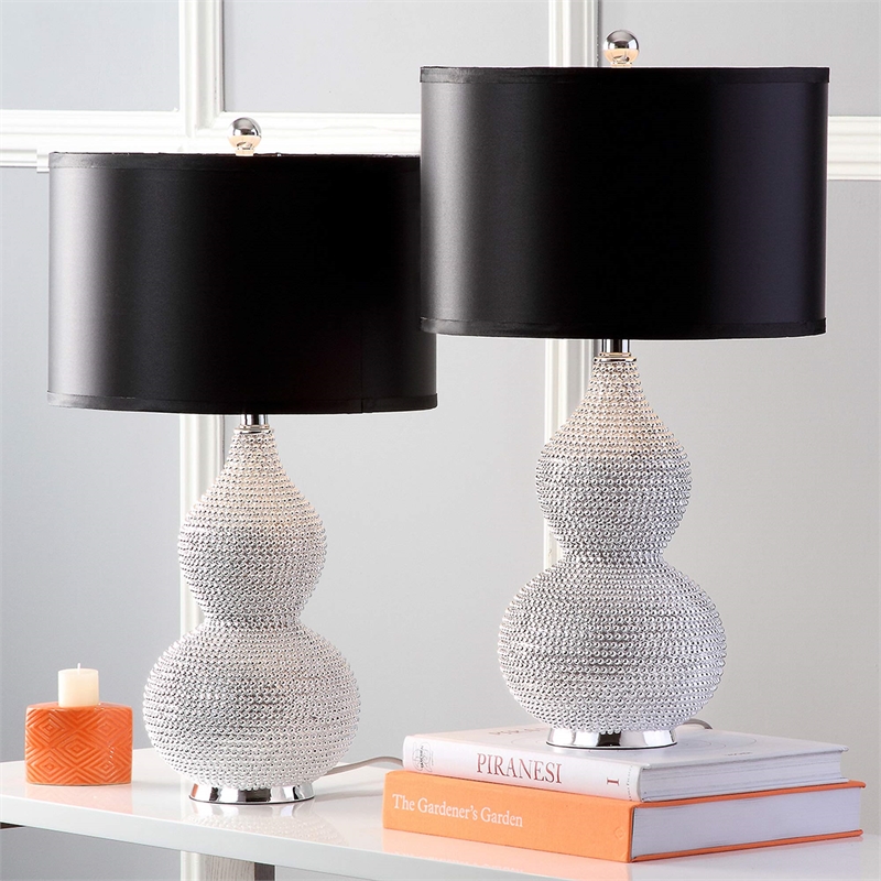 Safavieh Leah Beaded Table Lamps with Black Satin Shade (Set of 2)