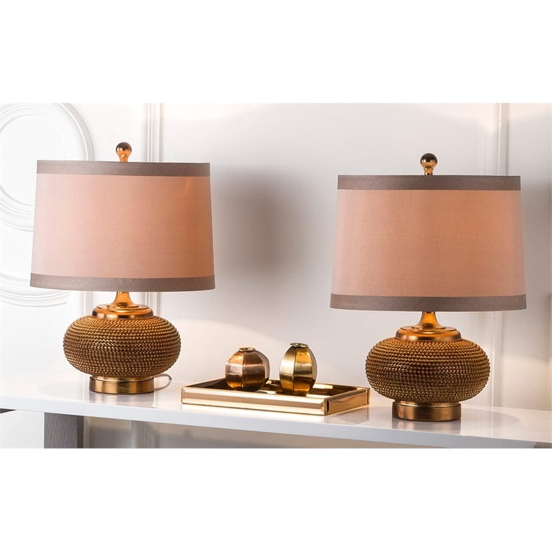 Safavieh Aubrey Beaded Table Lamps with Silk Chestnut Shade