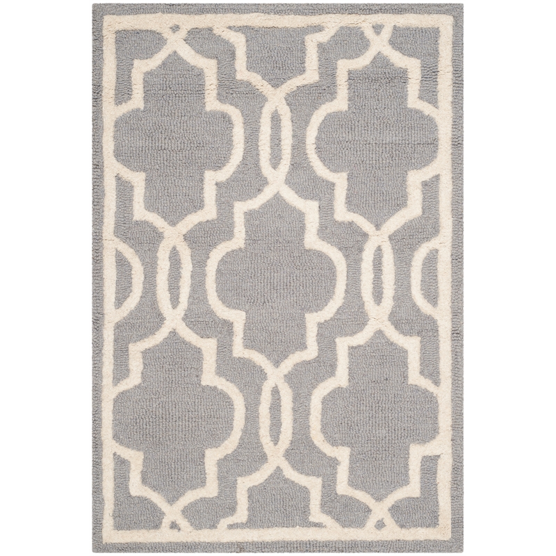 Safavieh Cambridge 2' X 3' Wool Hand Tufted Rug in Silver / Ivory
