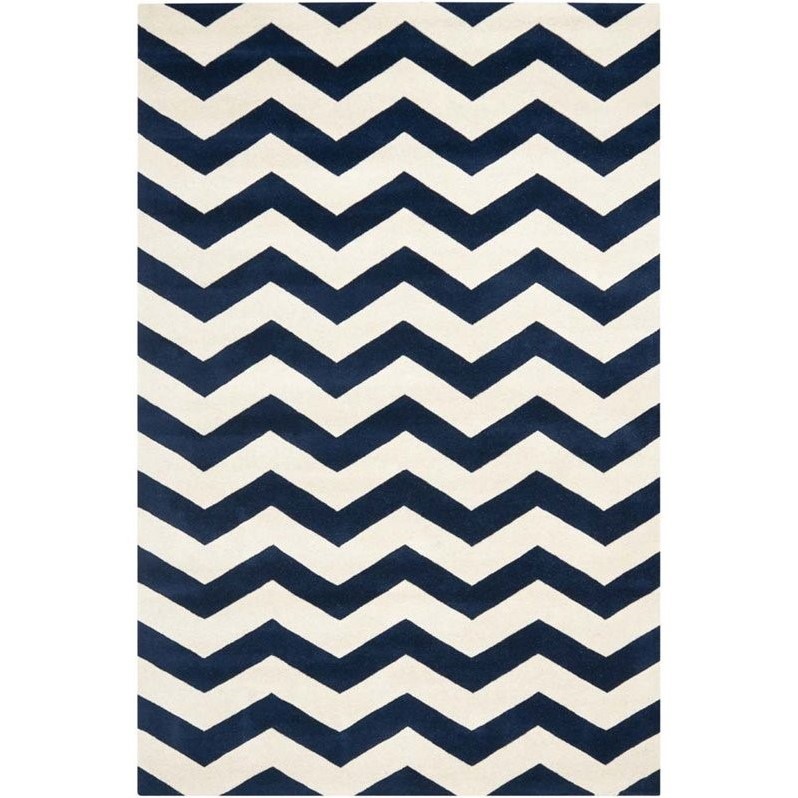 Safavieh Chatham 5' X 8' Wool Hand Tufted Rug in Navy / Ivory