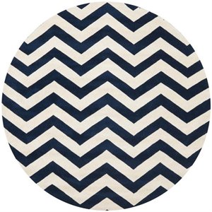 Safavieh Chatham 5' X 5' Round Wool Hand Tufted Rug in Navy / Ivory