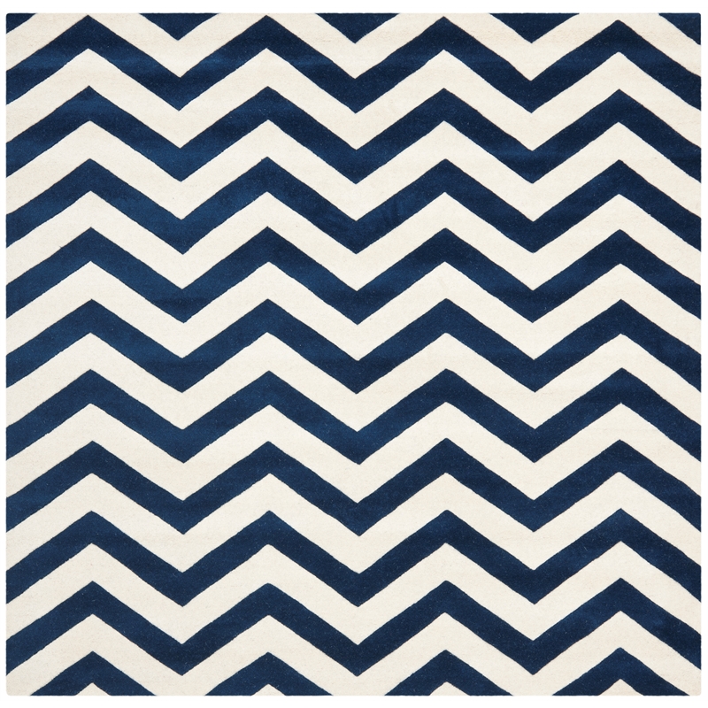 Safavieh Chatham 10' X 10' Square Wool Hand Tufted Rug in Navy / Ivory
