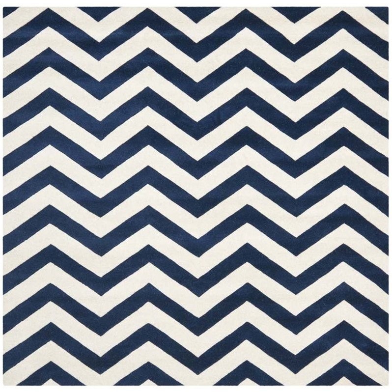 Safavieh Chatham 10' X 10' Square Wool Hand Tufted Rug in Navy / Ivory