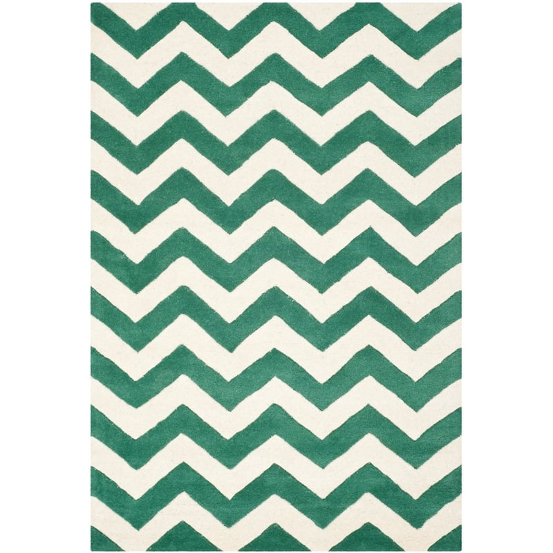 Safavieh Chatham 3' X 5' Wool Hand Tufted Rug in Teal / Ivory