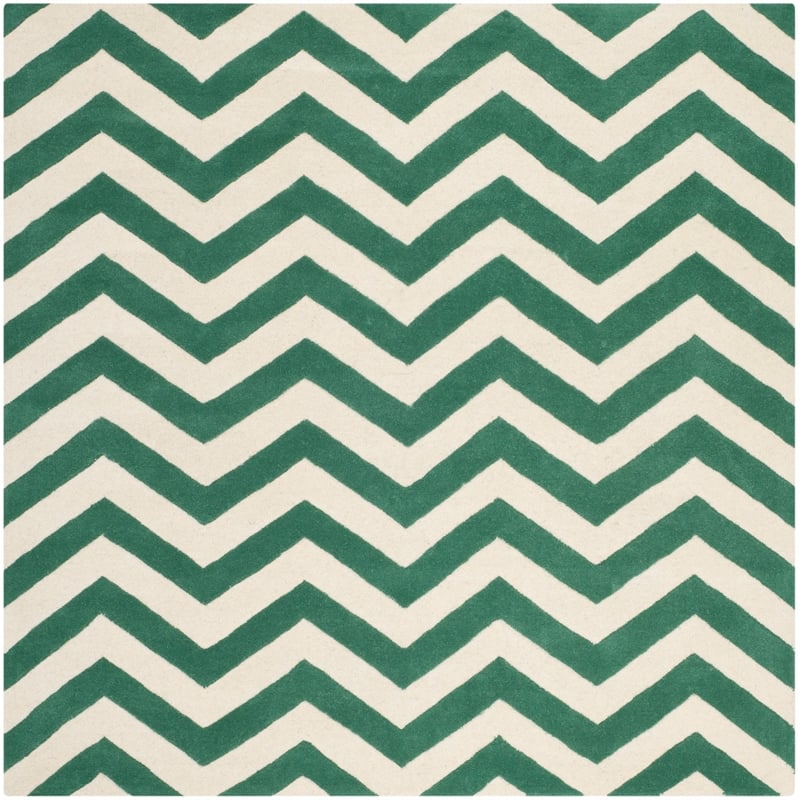 Safavieh Chatham 7' X 7' Square Wool Hand Tufted Rug in Teal / Ivory