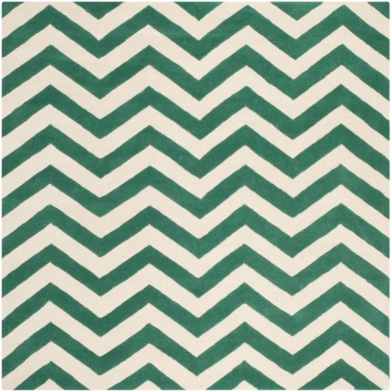 Safavieh Chatham 7' X 7' Square Wool Hand Tufted Rug in Teal / Ivory