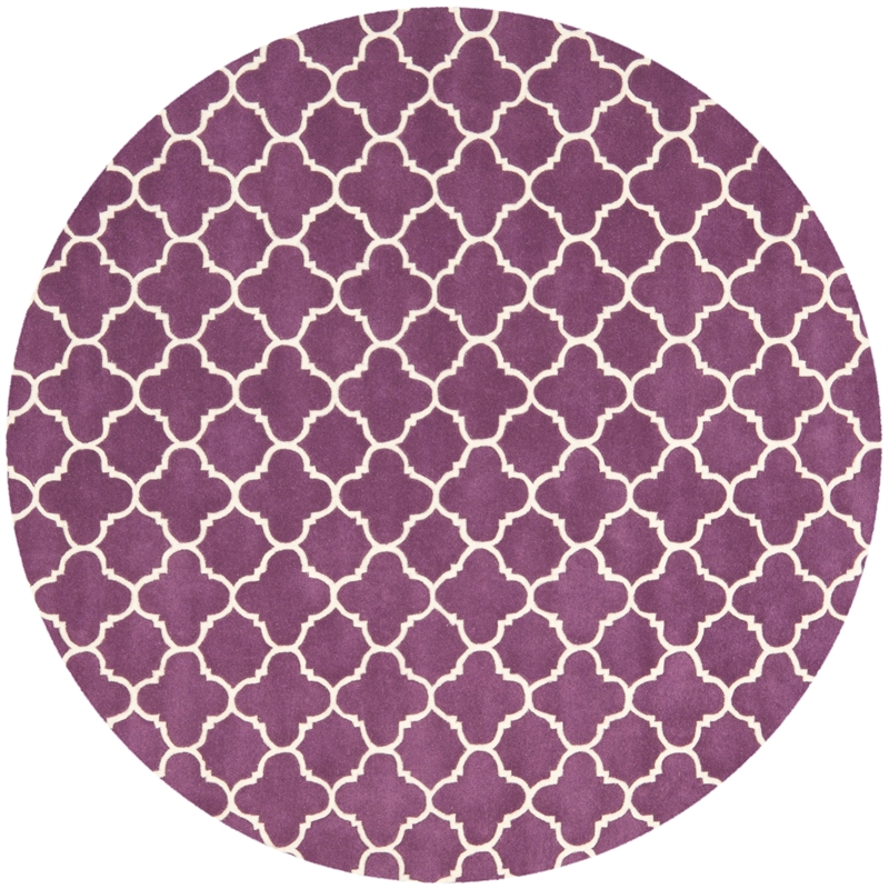 Safavieh Chatham 7' X 7' Round Wool Hand Tufted Rug in Purple / Ivory